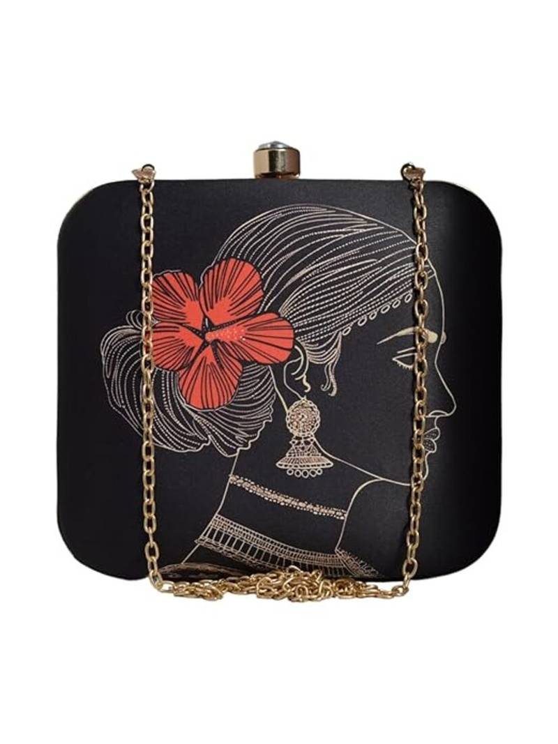 Black & red indian women printed trendy sling bag for girls