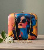 Printed box clutch bag for women with detachable strap