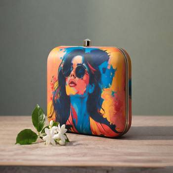 Printed box clutch bag for women with detachable strap 2