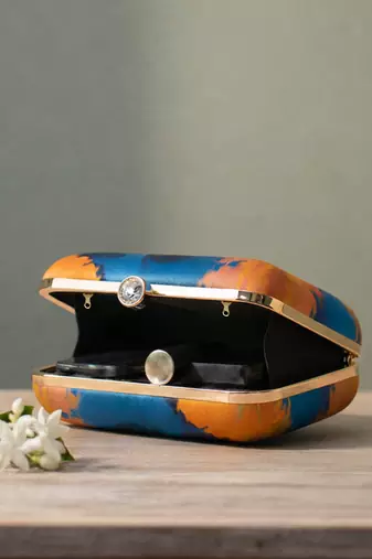 Printed box clutch bag for women with detachable strap