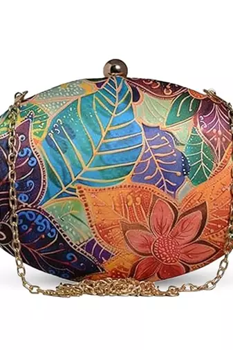 Batik printed box clutch for women with detachable strap