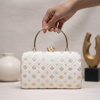 Embroidered box clutch bag for women with detachable strap 1