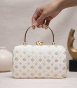 Embroidered box clutch bag for women with detachable strap