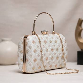 Embroidered box clutch bag for women with detachable strap 2