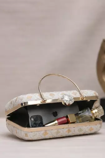 Embroidered box clutch bag for women with detachable strap
