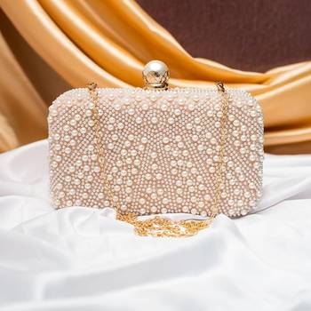 Pearl beaded evening party clutch bag for women with detachable strap 1