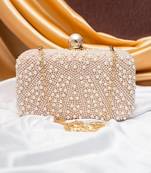 Pearl beaded evening party clutch bag for women with detachable strap