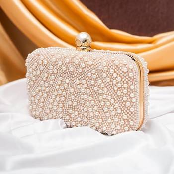 Pearl beaded evening party clutch bag for women with detachable strap 2