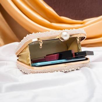 Pearl beaded evening party clutch bag for women with detachable strap 3