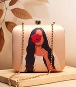 Flower girl printed box clutch bag for women with detachable strap
