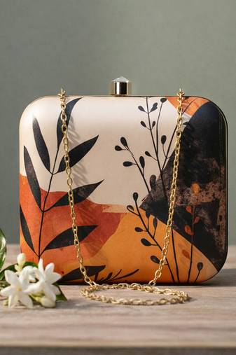 Abstract art printed box clutch bag for women with detachable strap