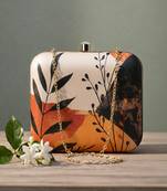 Abstract art printed box clutch bag for women with detachable strap