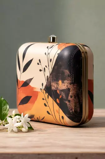 Abstract art printed box clutch bag for women with detachable strap