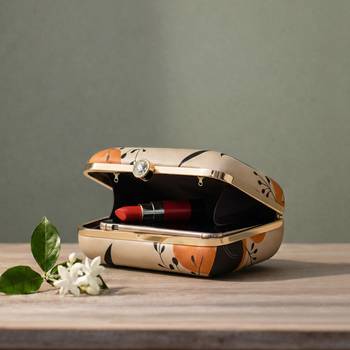 Abstract art printed box clutch bag for women with detachable strap 3