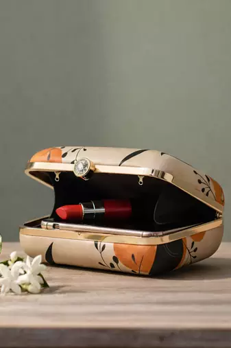 Abstract art printed box clutch bag for women with detachable strap