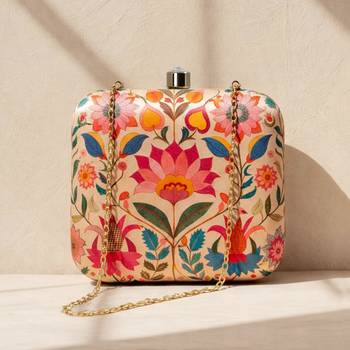 Multicolour floral printed clutch bag for women with detachable strap 1