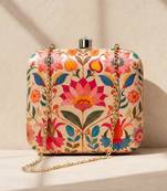 Multicolour floral printed clutch bag for women with detachable strap