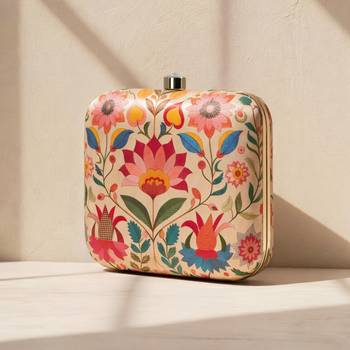 Multicolour floral printed clutch bag for women with detachable strap 2