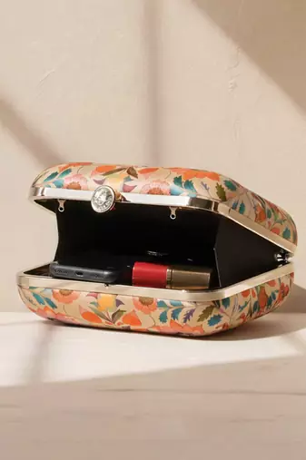 Multicolour floral printed clutch bag for women with detachable strap