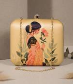 Based indian in saree printed box clutchbag for women with detachable strap