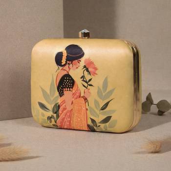 Based indian in saree printed box clutchbag for women with detachable strap 2