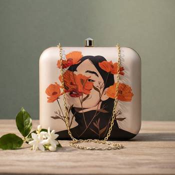 Flower printed box clutchbag for women with detachable strap 1