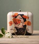 Flower printed box clutchbag for women with detachable strap