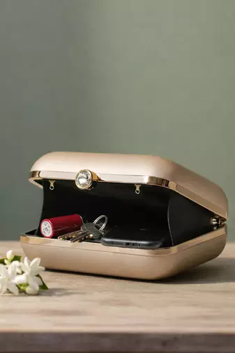 Flower printed box clutchbag for women with detachable strap