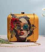 Colorful sunglasses portrait printed box clutch bag for women with detachable strap