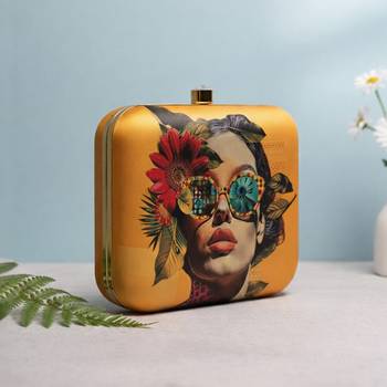 Colorful sunglasses portrait printed box clutch bag for women with detachable strap 2