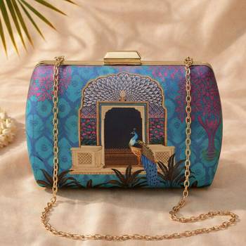 Peacock printed clutchbag for women with detachable strap 1