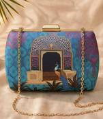 Peacock printed clutchbag for women with detachable strap