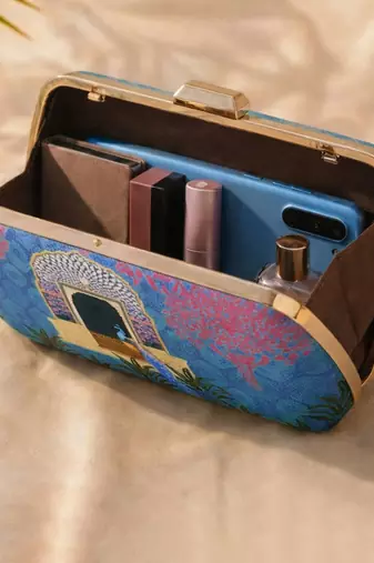 Peacock printed clutchbag for women with detachable strap