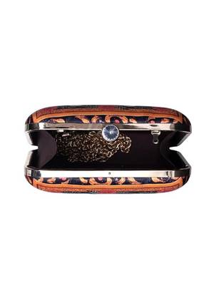 Black based flamingo printed clutch for women with detachable strap 3