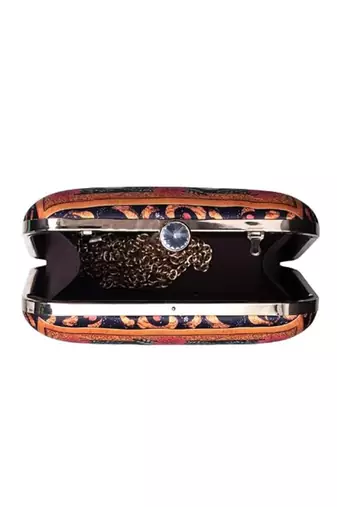 Black based flamingo printed clutch for women with detachable strap