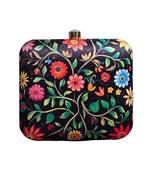 Black based floral printed clutch for women with detachable strap