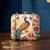 Biege based peacock printed clutchbag for women with detachable strap