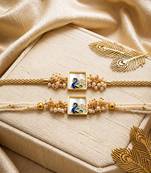 Royal peacock bhaiya bhabhi rakhi set with pearl clusters