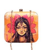 Yellow based indian woman printed clutch for women with detachable strap