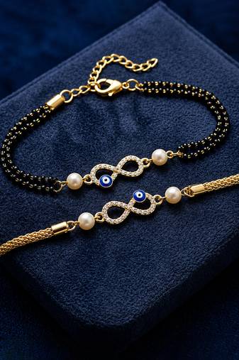 Infinity evil eye bhaiya bhabhi rakhi set with pearl beads