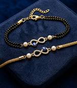 Infinity evil eye bhaiya bhabhi rakhi set with pearl beads