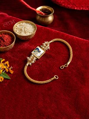 Royal peacock bhaiya bhabhi rakhi set with pearl clusters 3