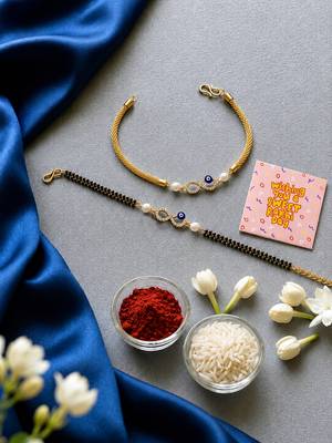 Infinity evil eye bhaiya bhabhi rakhi set with pearl beads 2