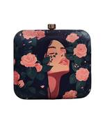 Rose and girl portrait printed clutch bag for women with detachable strap