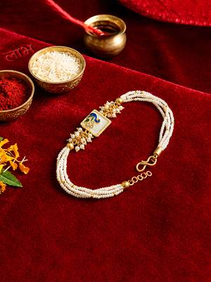 Royal peacock bhaiya bhabhi rakhi set with pearl clusters 4
