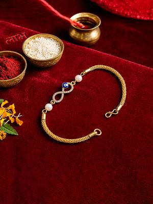 Infinity evil eye bhaiya bhabhi rakhi set with pearl beads 3