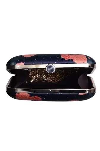 Rose and girl portrait printed clutch bag for women with detachable strap