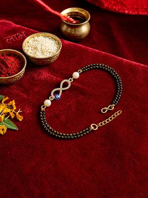 Infinity evil eye bhaiya bhabhi rakhi set with pearl beads 4