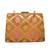 Mustard yellow based pink pattern printed brocade fabric clutch for women