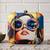 Multicolored portrait printed clutch bag for women with detachable strap